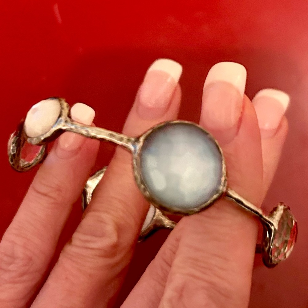 Mother of Pearl & Quartz Lollipop wonderland 6-Stone Bangle large stone *RARE* - Picture 9 of 13